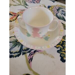 Sango BONE CHINA Dish Gear Kids Little Girl Pink Bowl and cup
